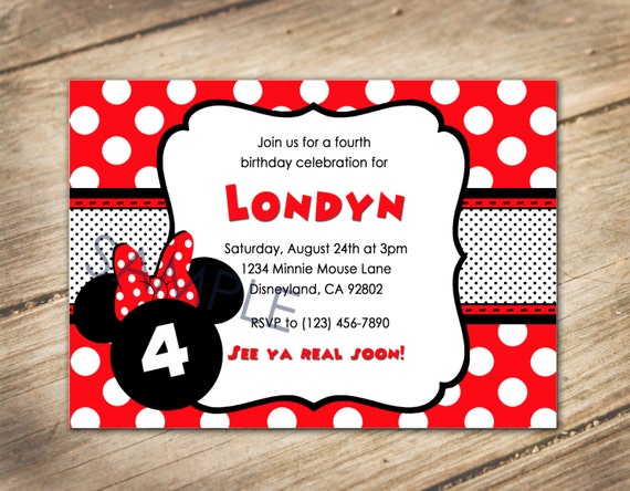 Minnie Mouse Disney Theme Birthday Invitation Red And Etsy India