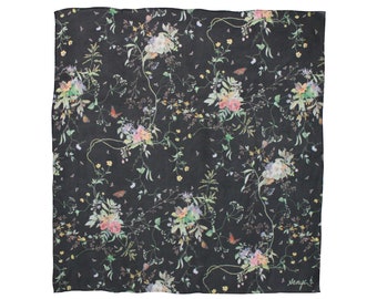 Silk Chiffon Square Sjaal - Donker Botanisch