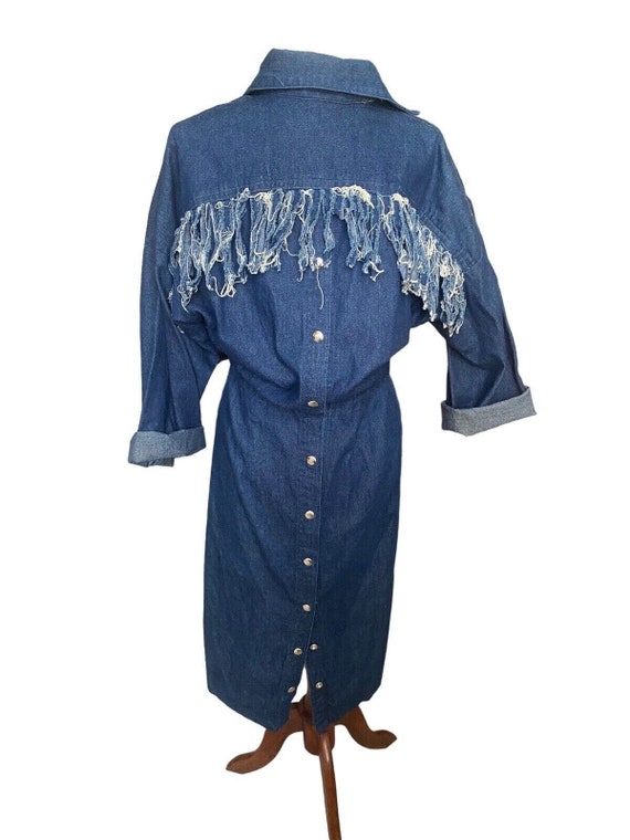 Denim Dress Fringe Western Snap Back Straight Wri… - image 1