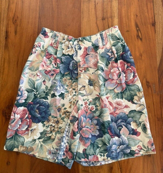 Shorts Medium 28 Floral Vintage 80s High Waisted … - image 1