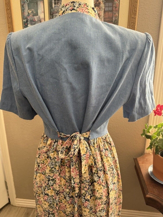 Denim Jean Tie Back Dress Floral Asian Inspired C… - image 4