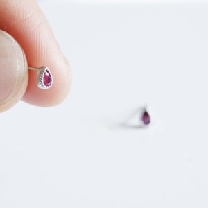 925 Silver Tiny Tear Drop Shape Earring / Ruby Earring image 1