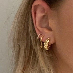 18K Gold Plated Croissant Hoop Earrings / Twisted Hoop Earrings Small Hoop Earrings image 1