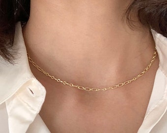 14k Gold Filled Rectangle Chain Necklace / Oval Elongated Link Chain / Drawn Flat Cable Chain