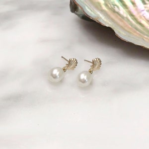 Gold and Silver Pearl Earrings / Sea Shell Post Earrings/ Small Pearl drop earrings