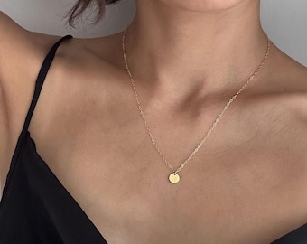 Gold Filled Tiny Dot Necklace: Dainty 8mm Disc Pendant