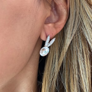 Crystal Bunny Rabbit Stud Earrings: Sterling Silver Easter Jewelry