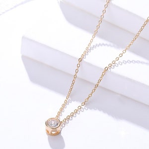 Sterling zilver met RoséGouden CZ Diamanten Ketting /Solitaire Ketting
