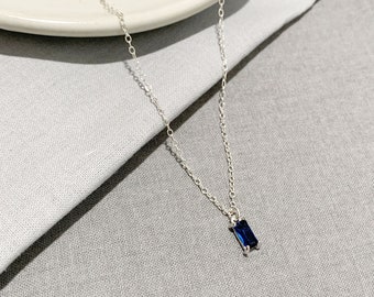 925 Silver Tiny Green, Blue, Clear Rectangle Shape Necklace /April, May, September Birthstone  Pendant necklace