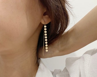 Gold Filled Coin Threader Earrings /Long Dangle Earrings/ Threader Earrings / Gift for Her