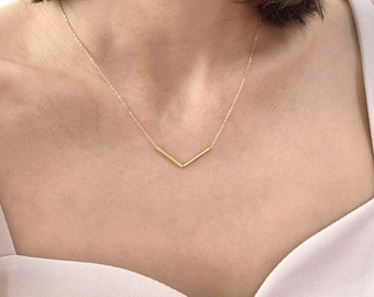 V necklace / Chevron Necklace /  Dainty Gold Necklace /Geometric Necklace /  Spring Coil Round Tube Necklace