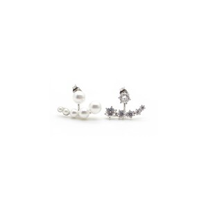 Mismatch Ear Jacket/ Front-back earrings / Cubic Zirconia and Pearl Earrings