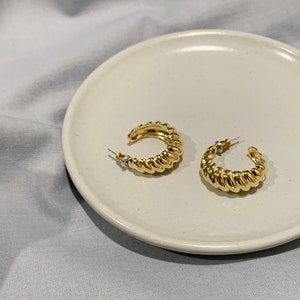 18K Gold Plated Croissant Hoop Earrings / Twisted Hoop Earrings Small Hoop Earrings image 2