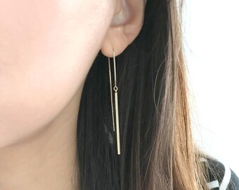Gold filled long stick earrings / Long Chain Earrings / Threader Earrings