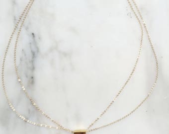 Gold Minimalist Bar Necklace with Double 14k Gold Filled Chain