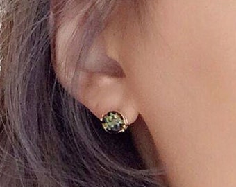 Black Fire Opal Post Earrings / Titanium Posts in gold / Nickel Free Earrings