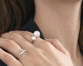 Offene Süßwasserperle Sterlingsilber-Ring: Verstellbares Band