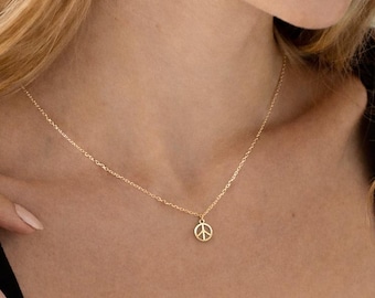 Tiny Gold 14k filled and Silver Peace Pendant Necklace (8mm)