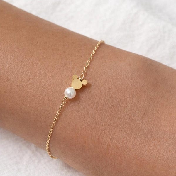 Tiny Pearl Mickey Mouse Bracelet: 14k Gold Filled Chain