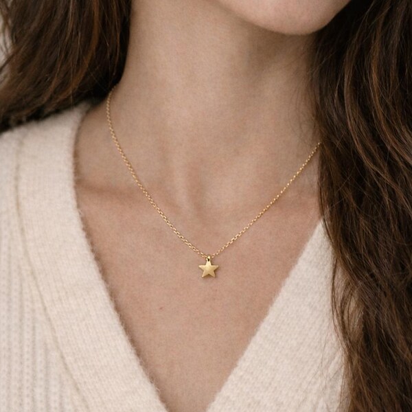 Tiny Gold Star Necklace: 14k Gold Filled Chain, Minimalist Jewelry