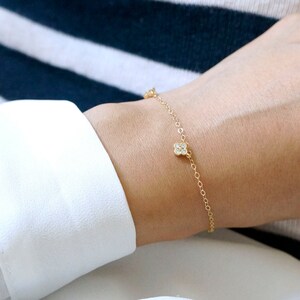 Tiny Clover Charm Bracelet / Cubic Zirconia Bracelet