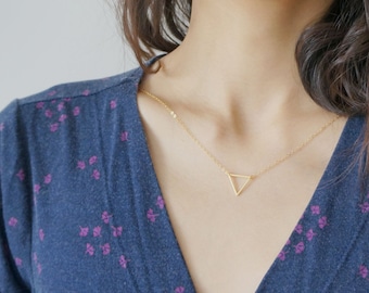 Triangle Necklace / Geometric Steel Pendant on 14K Gold Filled Chain