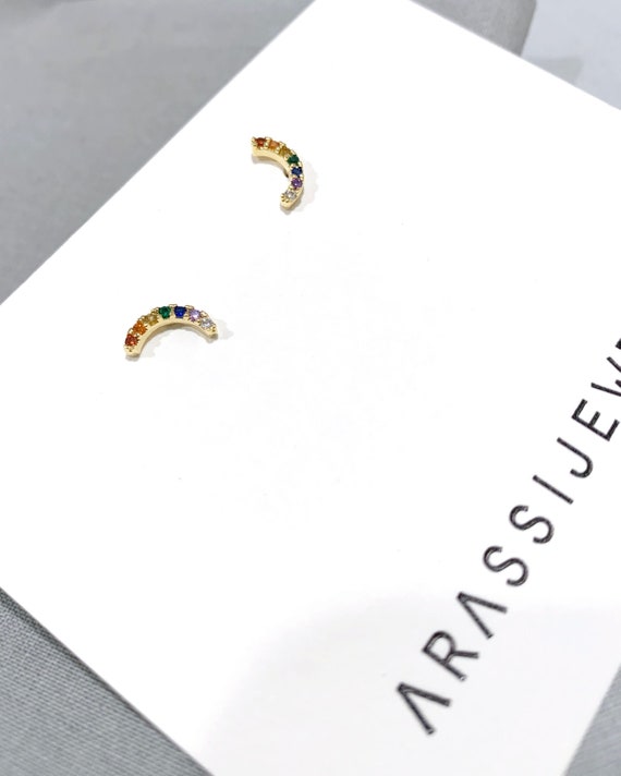 Rainbow Gold & Silver Earrings / Multicolor Rainbow Earrings / Minimal earrings