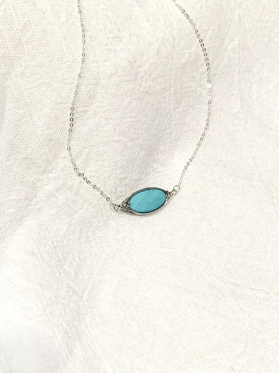 Faceted Oval Gemstone on 14K Gold Filled / Turquoise Necklace
