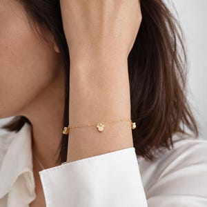 ダングルミッキーマウスブレスレット：14Kゴールドフィルド、スターリングシルバーチェーン