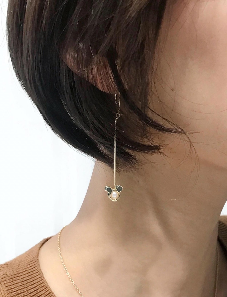 Mickey Mouse Pearl Drop Earrings: Gold & Silver Plated image 1