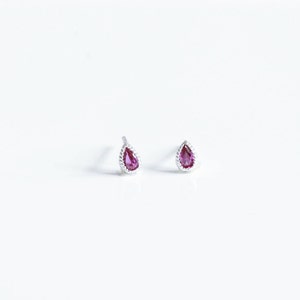 925 Silver Tiny Tear Drop Shape Earring / Ruby Earring image 2