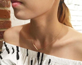 Thin bar linked Necklace / Two thin 14k gold filled bars / v necklace