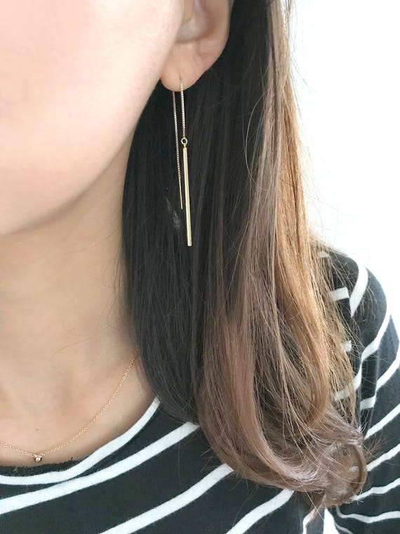 Gold filled long stick earrings / Long Chain Earrings / Threader Earrings