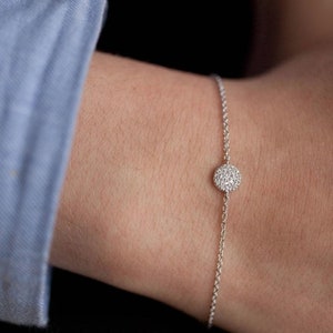 Rhinestone Circle Bracelet / Tiny Gold, Silver Disc Bracelet