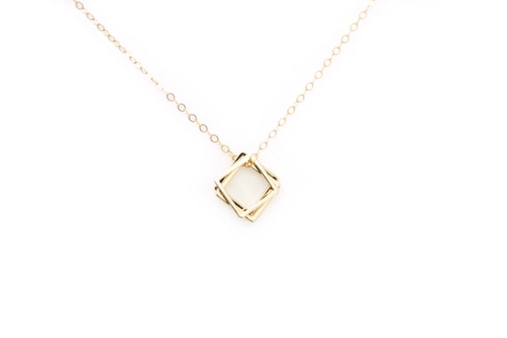 Square Necklace / 3 Square Pendants with 14K Gold Filled Chain /Silver Square Necklace