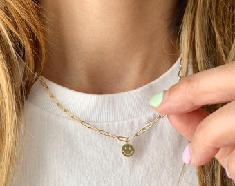 Gold Smiley Face Necklace/ Emoji Necklace Smile Charm Jewelry