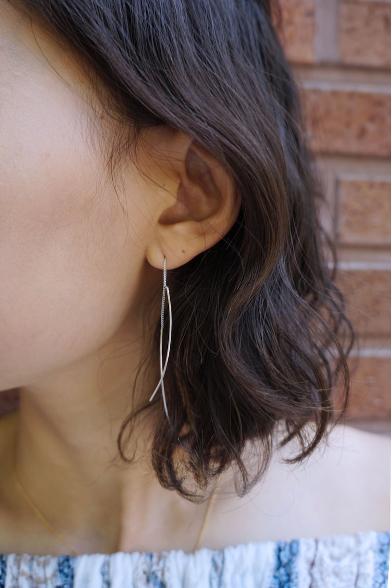 Three Style Simple Line Threader Earrings 925 Sterling Silver