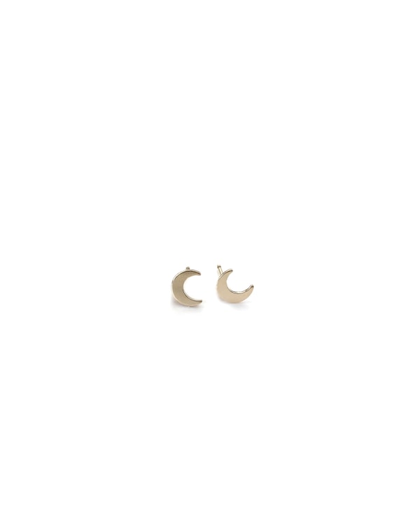 Gold Tiny Moon Earrings / 14k gold filled Climber Post Earrings