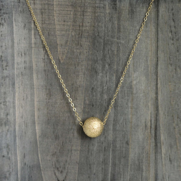 Sandblasted Gold Ball Pendant /Round Bead Necklace / Gold Filled Silver Dot Necklace