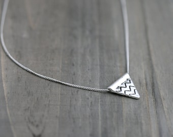 Simple Geometric / Simple Triangle Necklace with Chevron Detail in sterling silver plated