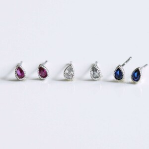 925 Silver Tiny Tear Drop Shape Earring / Ruby Earring image 3