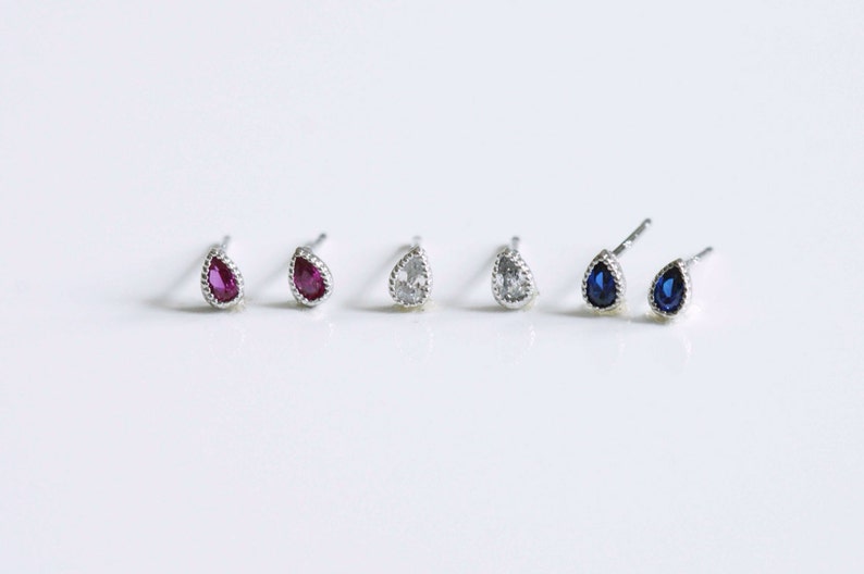 925 Silver Tiny Tear Drop Shape Earring / Ruby Earring image 3