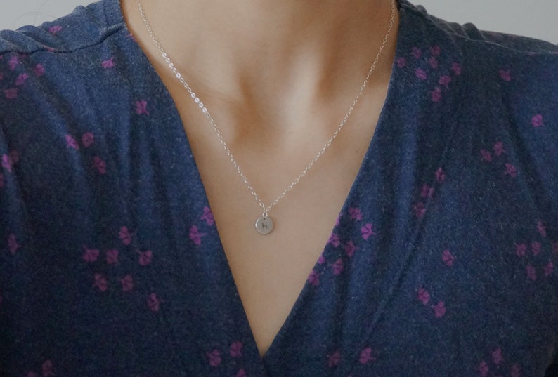 Silver Disc Initial Necklace / Personalized Pendant on a sterling silver chain image 3