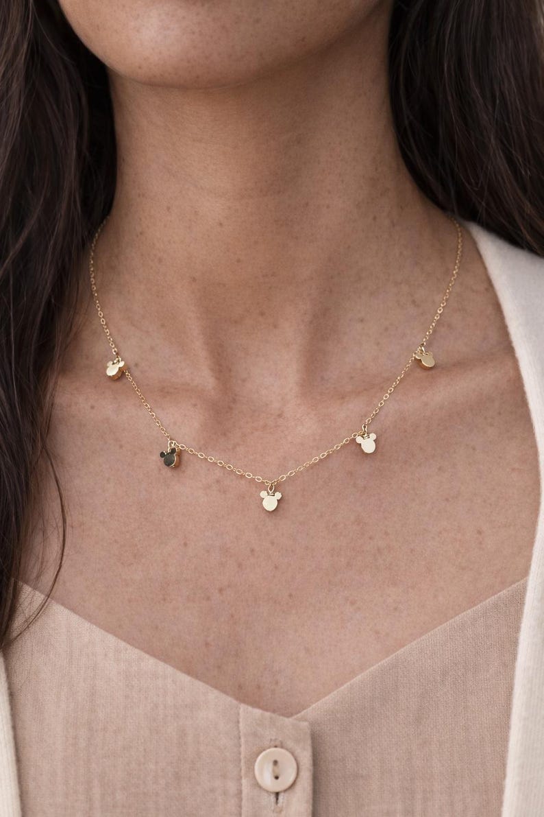 Collar pequeño de Mickey Mouse bañado en oro de 14 quilates Gold