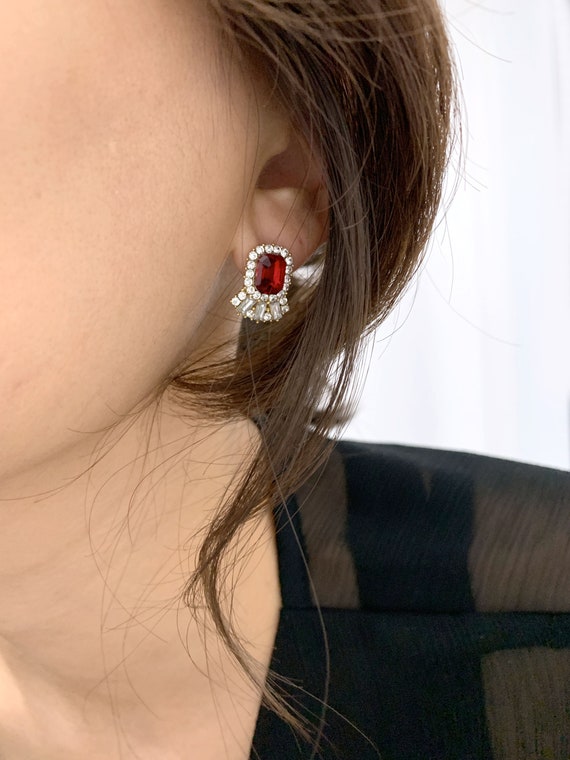 Red,Blue,Clear Post Earring/ Earrings for Holiday / Ruby, Cubic, Sapphire Earrings / Earring for Party