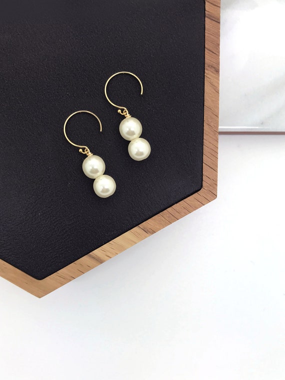 Gold Open Hoop Drop Pearl Earrings