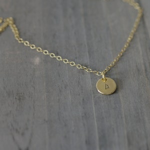 Gold Disc Initial Necklace / Personalized Pendant on a 14k Gold Filled chain image 2