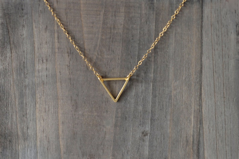 Triangle Necklace / Geometric Steel Pendant on 14K Gold Filled Chain image 2