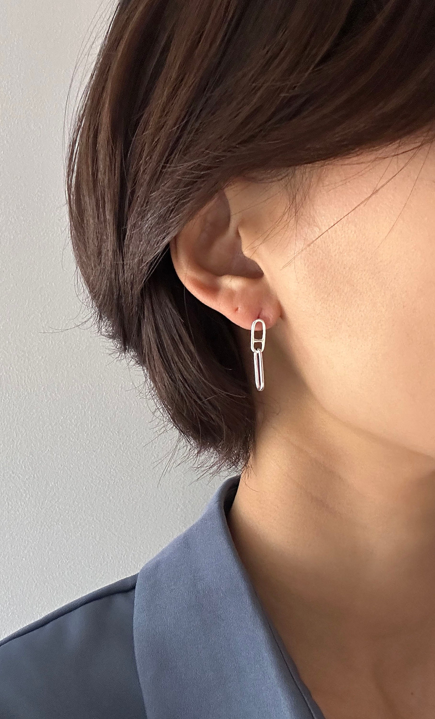 Sterling Silver Marine Oval Link Earring / Mariner Link Anchor Earring /  Paperclip Marine Dangle Post Earrings /d'ancre links