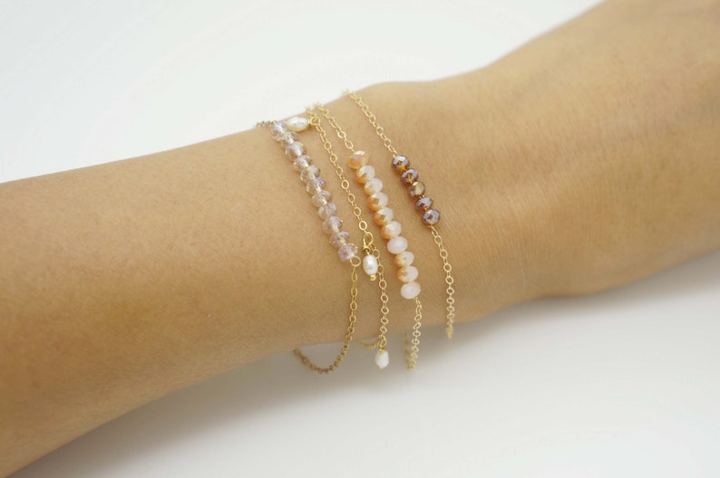 Minimal glass bead layered / Delicate 14k Gold Filled bracelet or necklace image 2